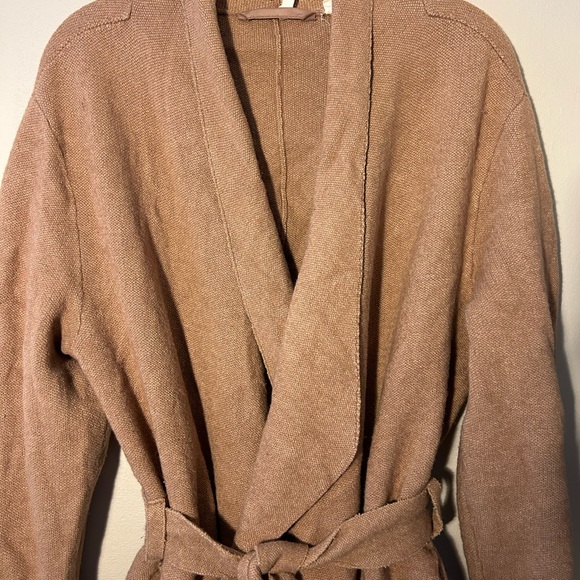 ANTHROPOLOGIE MOTH TAN COTTON WOOL BELTED CARDIGAN JACKET SIZE MEDIUM - Picture 2 of 10